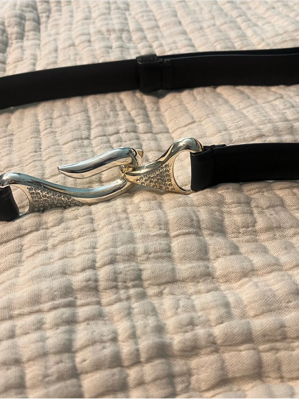 Chico's Black leather Belt with Silver Decorative Hook M/L